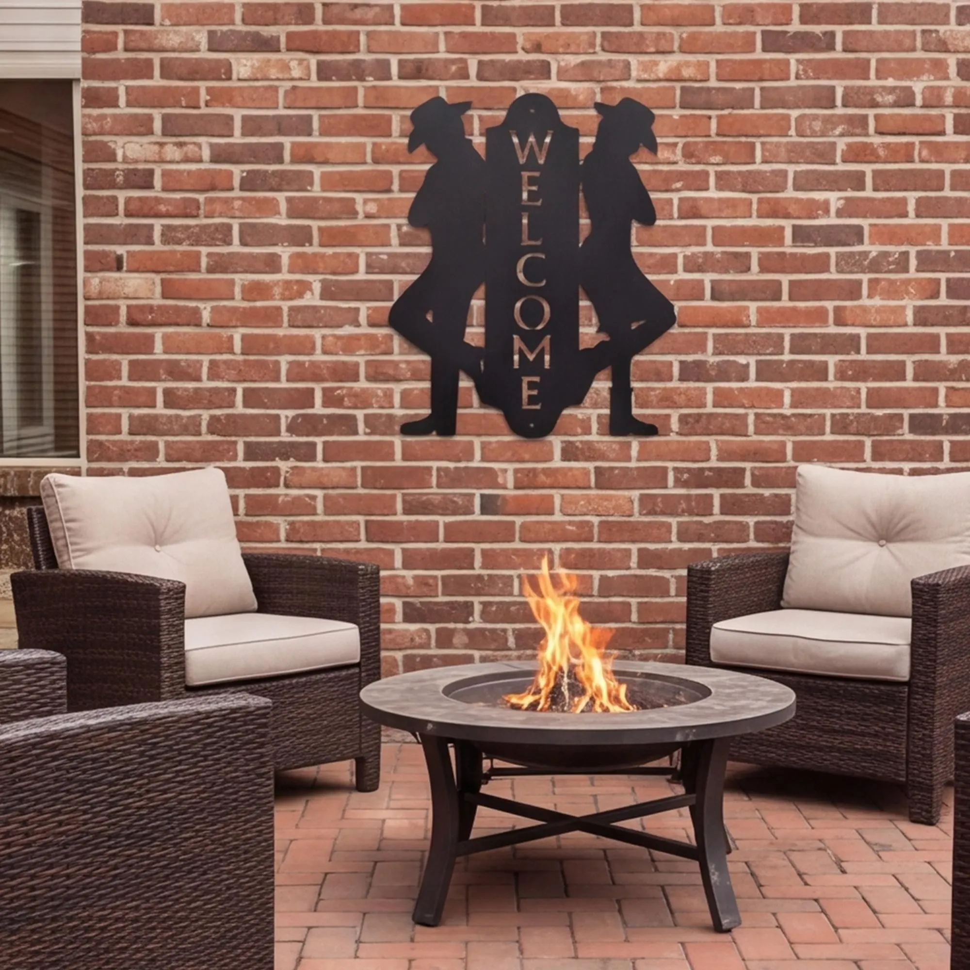 Leaning Cowboy & Cowgirl Couple Country Western Welcome Sign, Metal Ranch Decor, black powder coat wall art, porch sign