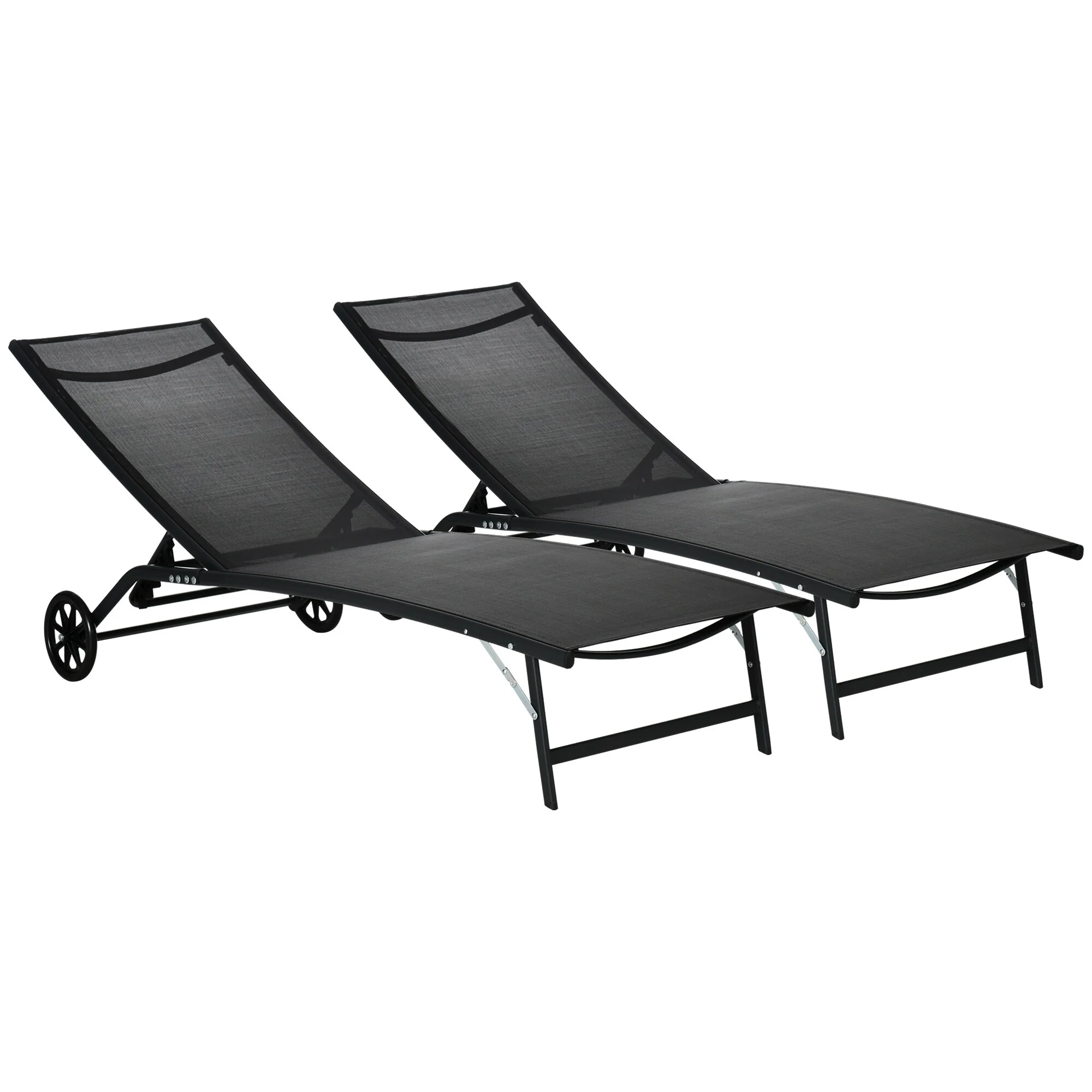 Outsunny Patio Chaise Lounge Chair Set of 2, 2 Piece Outdoor Recliner with Wheels, 5 Level Adjustable Backrest