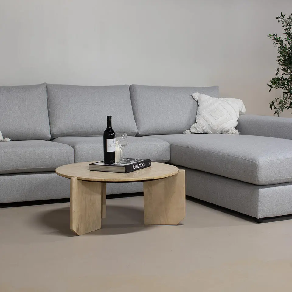 Salontafel Travertin - Naturel Mangohout - 80x80x36cm - Simon