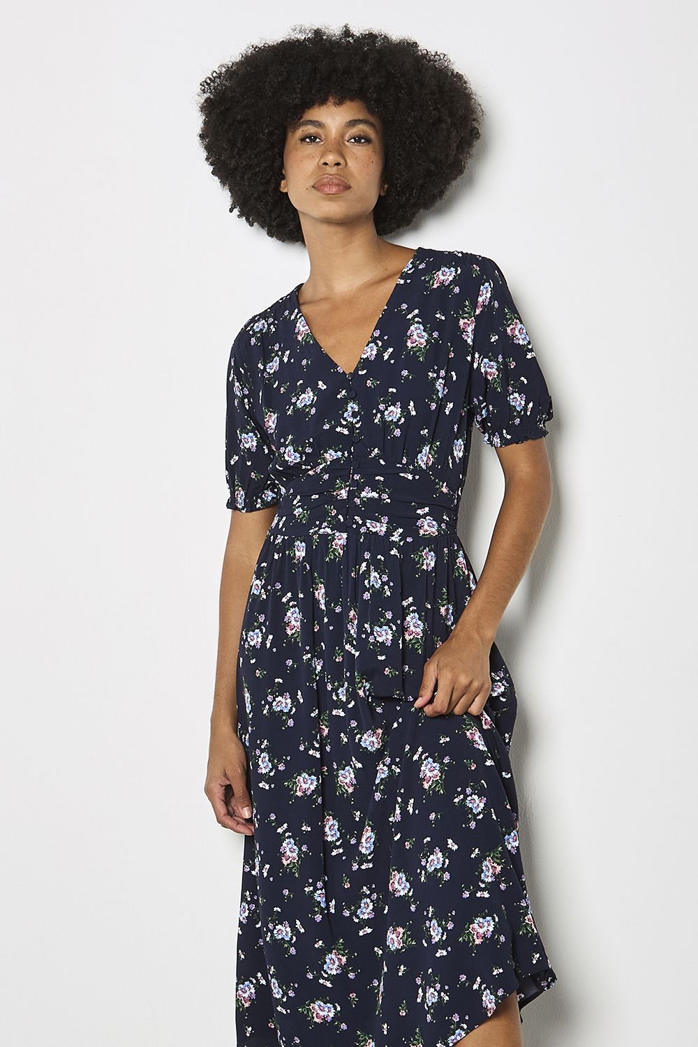Apricot Floral Print Midi Dress