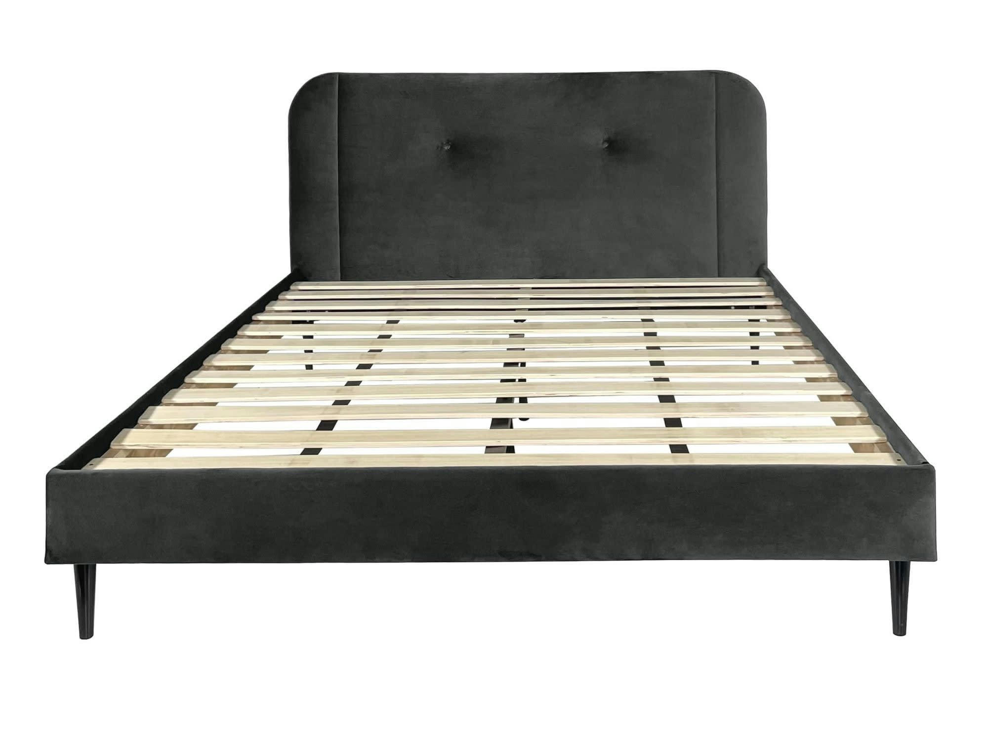 BRIANNA - Lit avec matelas 2 places  en velours gris foncé 140x190