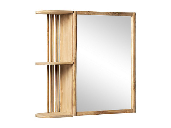 Armoire murale de salle de bain en teck avec miroir et niches - Coloris naturel - CIMAHI