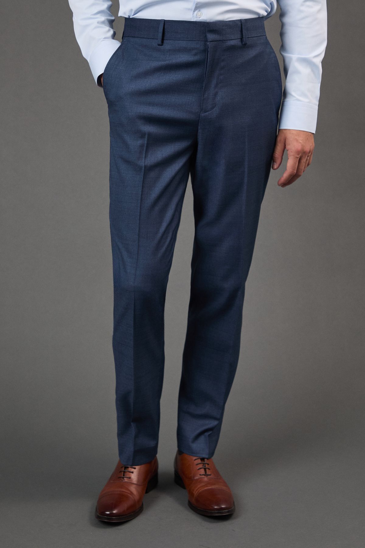 Burton Dark Blue Brushed Slim Fit Suit Trousers