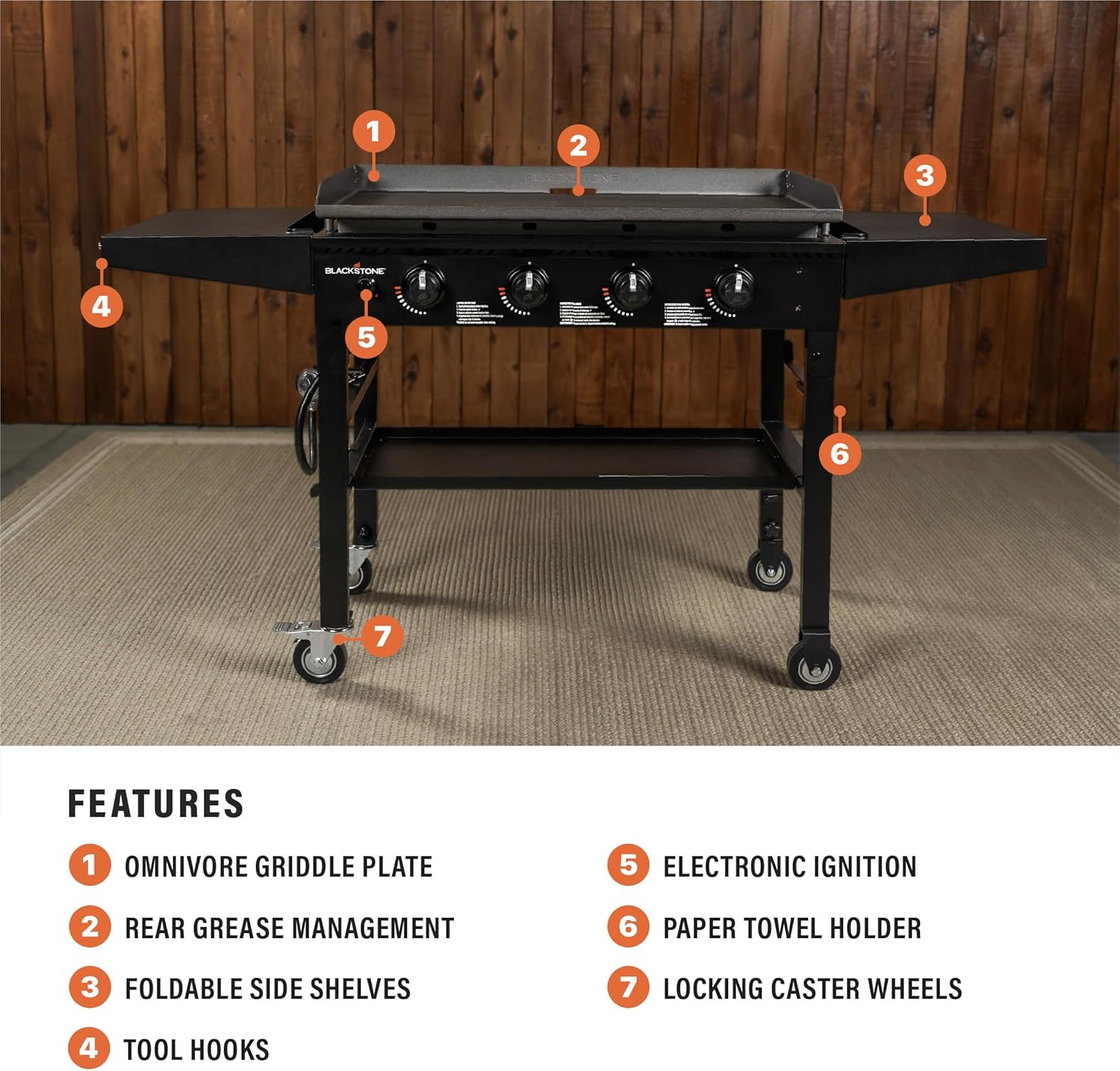 Blackstone 1554 36” Omnivore Griddle with Folding Side Shelves  Powder Coated Steel  Black