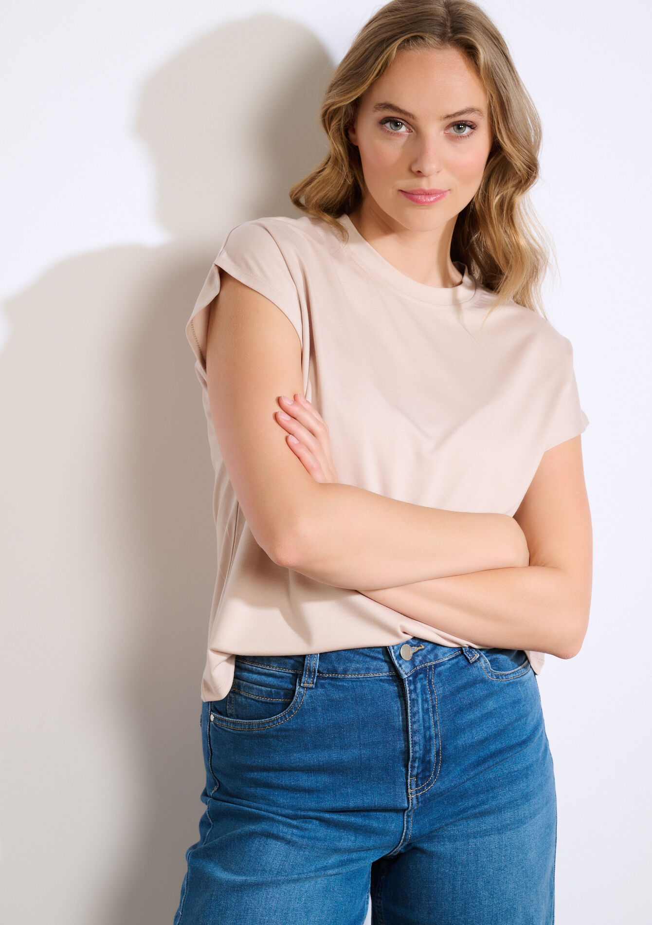 T-shirt met kapmouwen