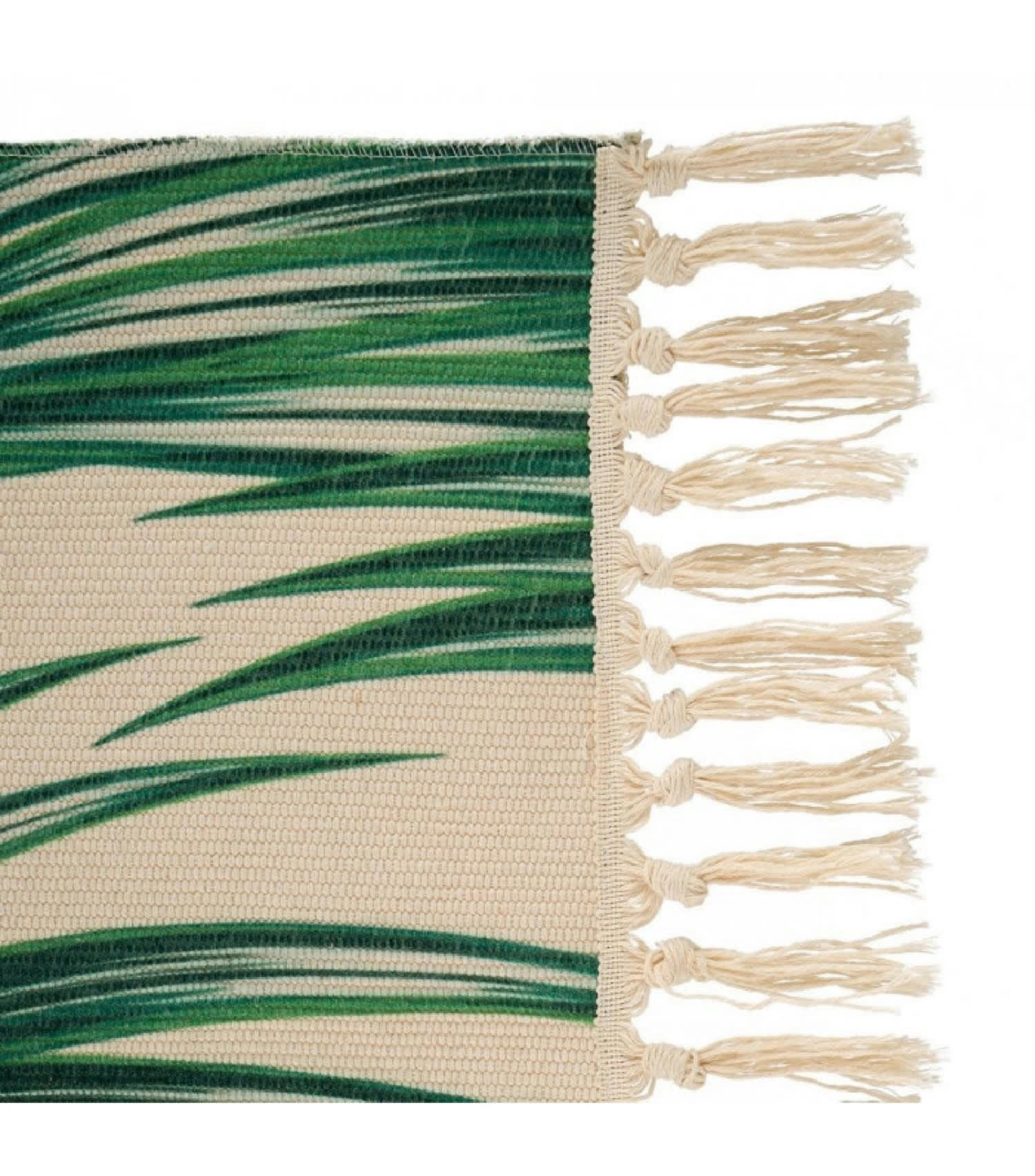 FEUILLES - Tapis coton et polyester feuilles tropicales vertes 120x180cm