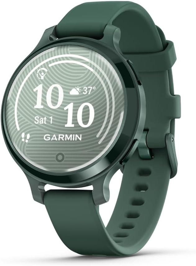 Garmin Lily® 2 Active  Small and Stylish Smartwatch  Built-in GPS  Hidden Display  Patterned Lens  Up to 9 Days Battery Life  Jasper Green with Jasper Green Silicone Band