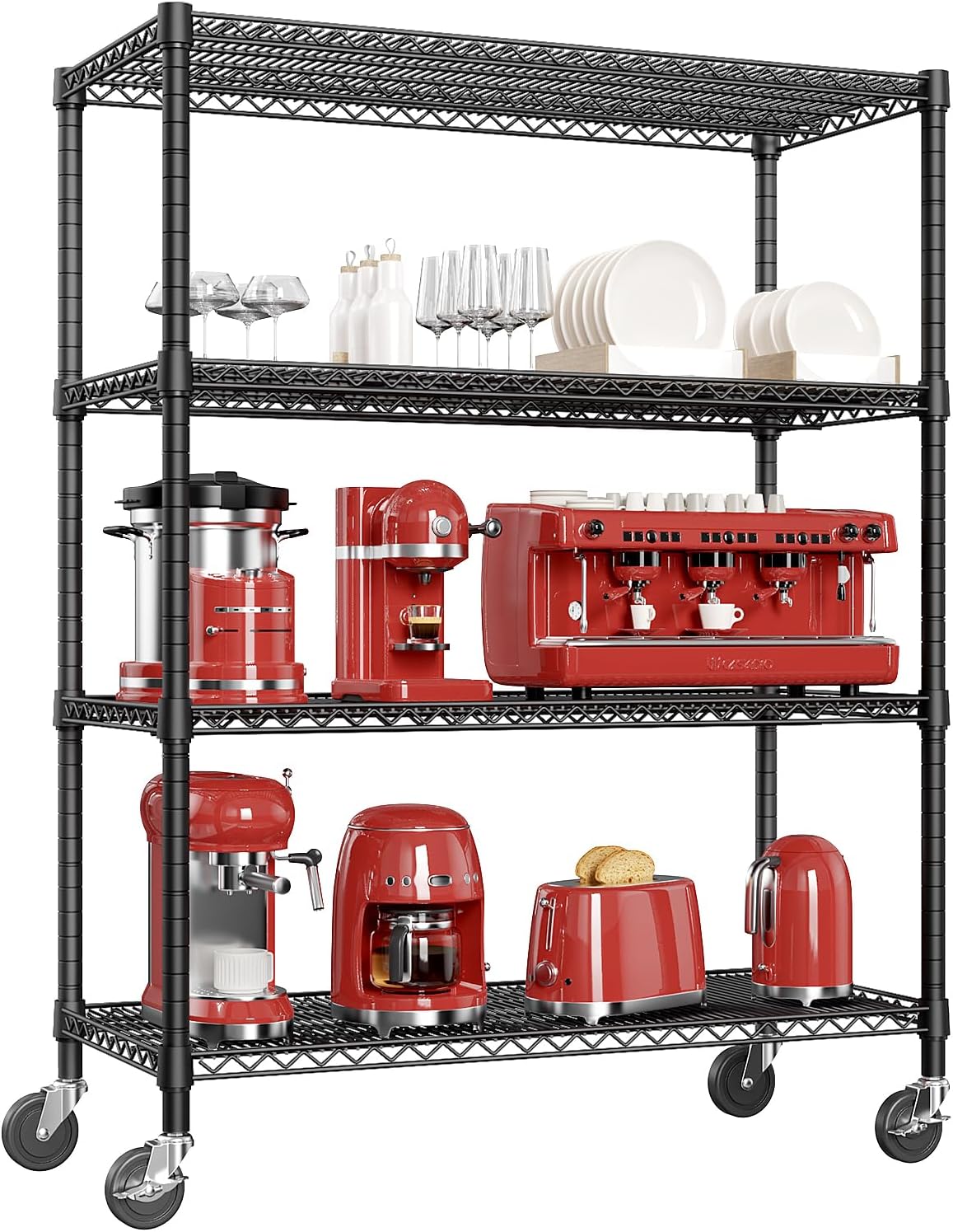 IZEUK Garage Shelving Wide Storage Shelves 4 Tier Metal Shelves 3200 LBS Heavy Duty Adjustable Utility Shelf Rack Black 23.6 D x 53.1 W x 73.6 H
