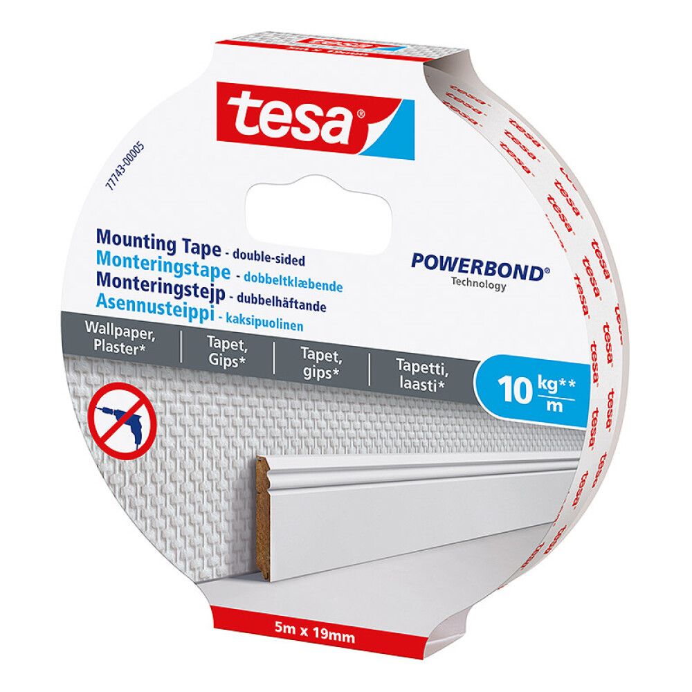 MONTERINGSSTRIPS TESA TSMS TAPET 10KG/M 5MX19MM