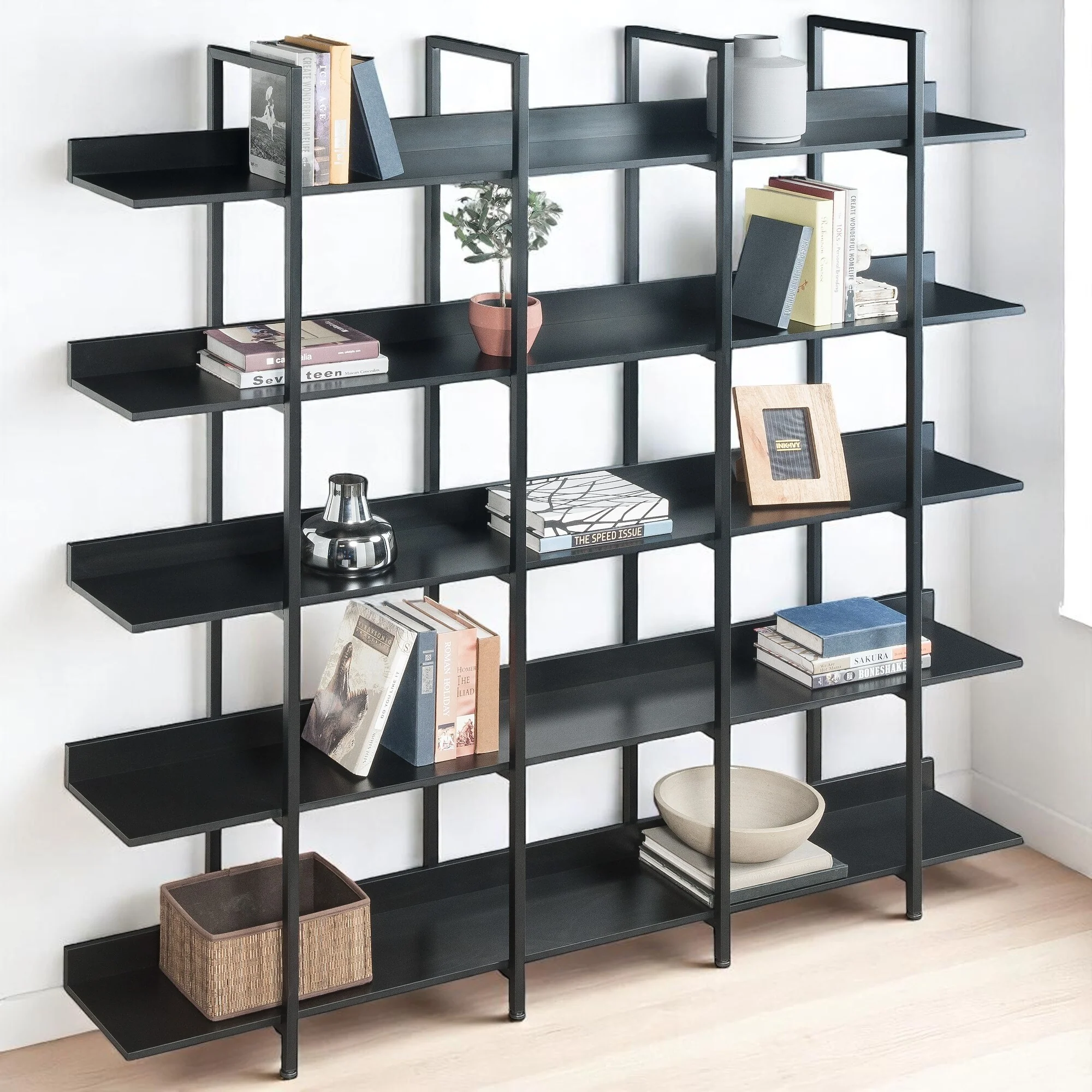 5-Tier Industrial Bookshelf, Rustic Bookcase, Adjustable Foot Pads, 70.87 Tall Storage Rack for Living Room, Office