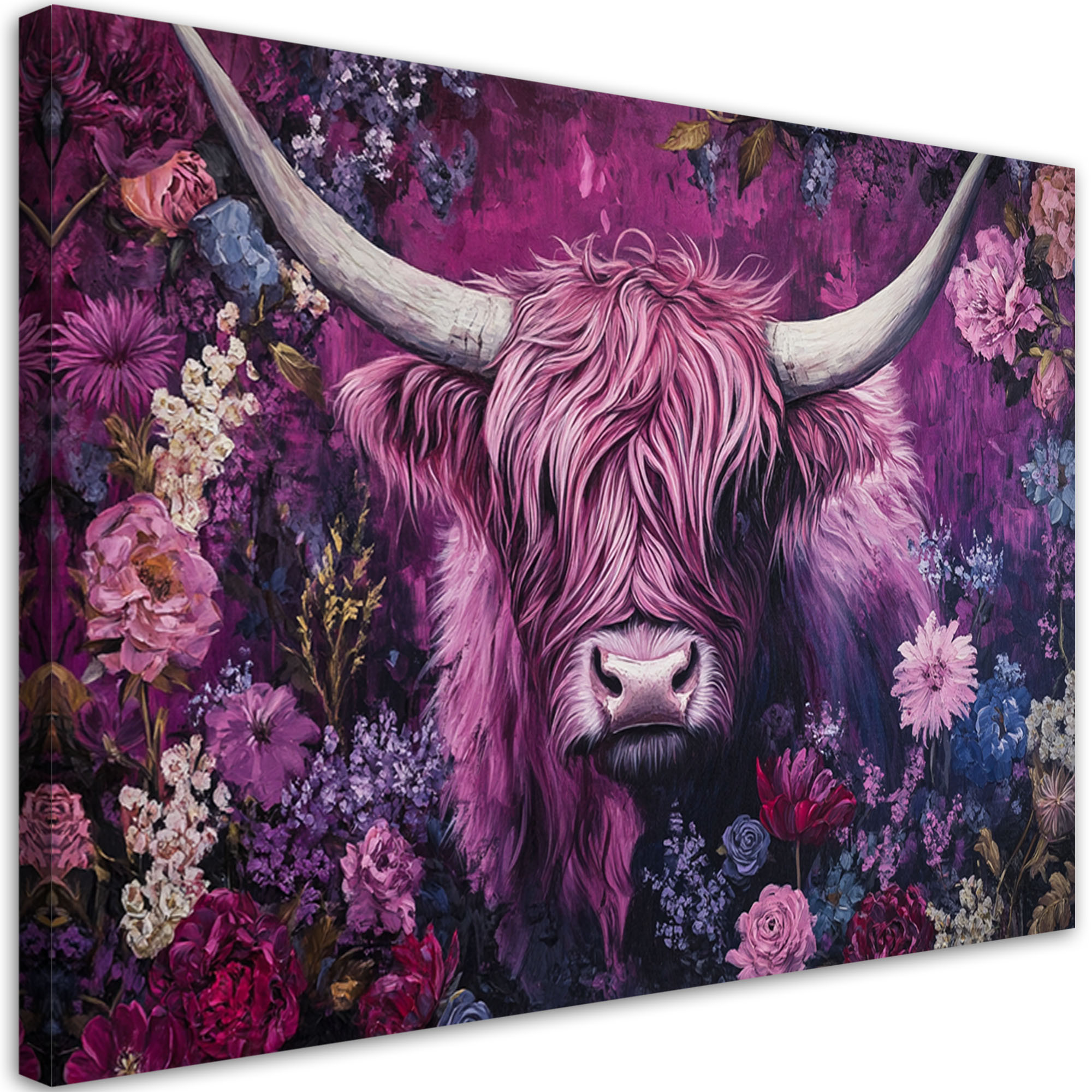 Feeby Obraz na płótnie, Krowa Szkocka Akbstrakcja Kwiaty 60x40