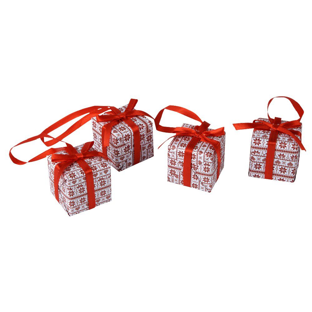 Supension forme cadeau de No&euml;l rouge blanc x 4