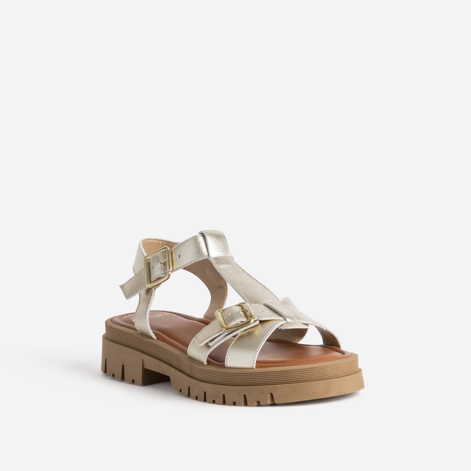 Sandale dorée cuir semelle crantée