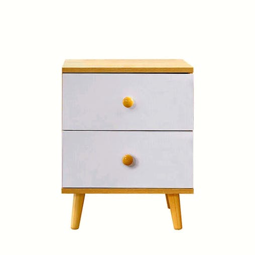 NNECN Wooden Bedside Cabinet with Two Drawers and Sturdy Legs