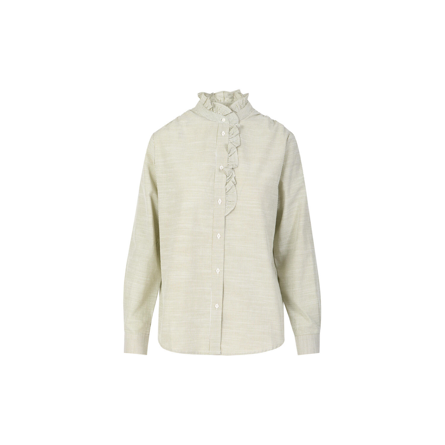 GWEN frill shirt, green stripe