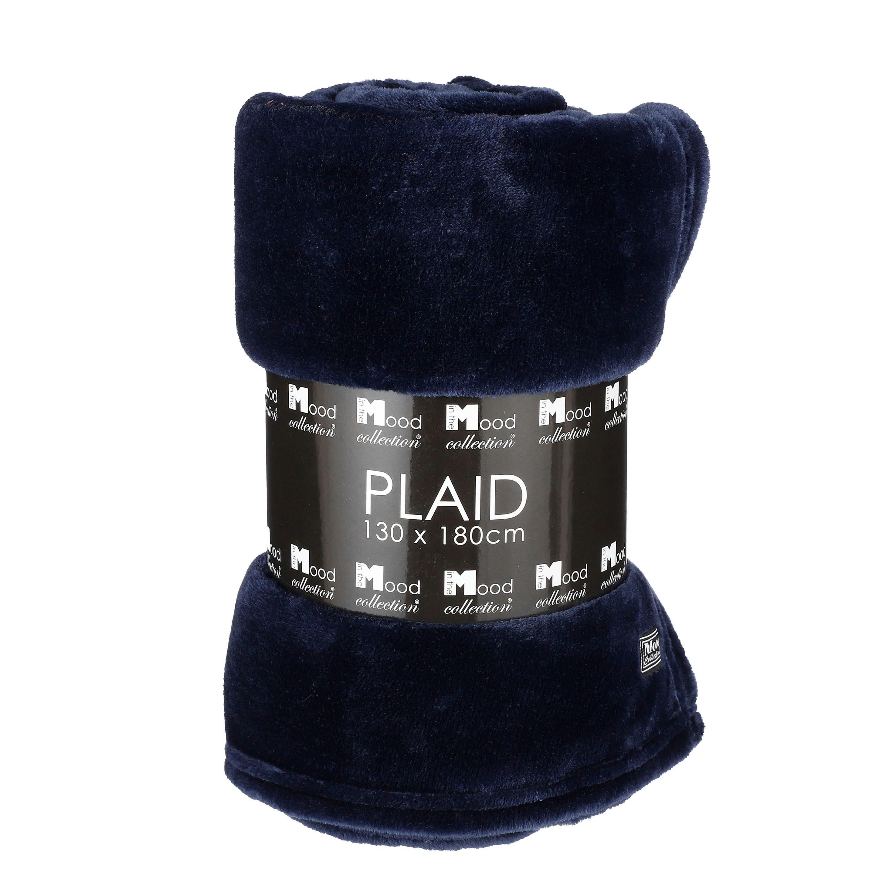 FAMKE - Plaid polaire bleu foncé 180x130