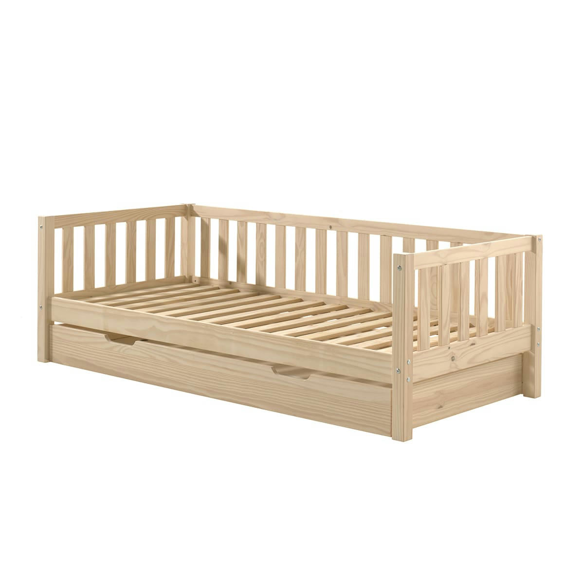 FRITZ - Lit banquette 90x200 sommier tiroir de lit inclus naturel