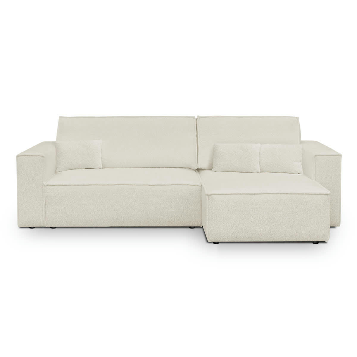 LIVIA - Canapé d'angle convertible 4 places en tissu bouclé écru