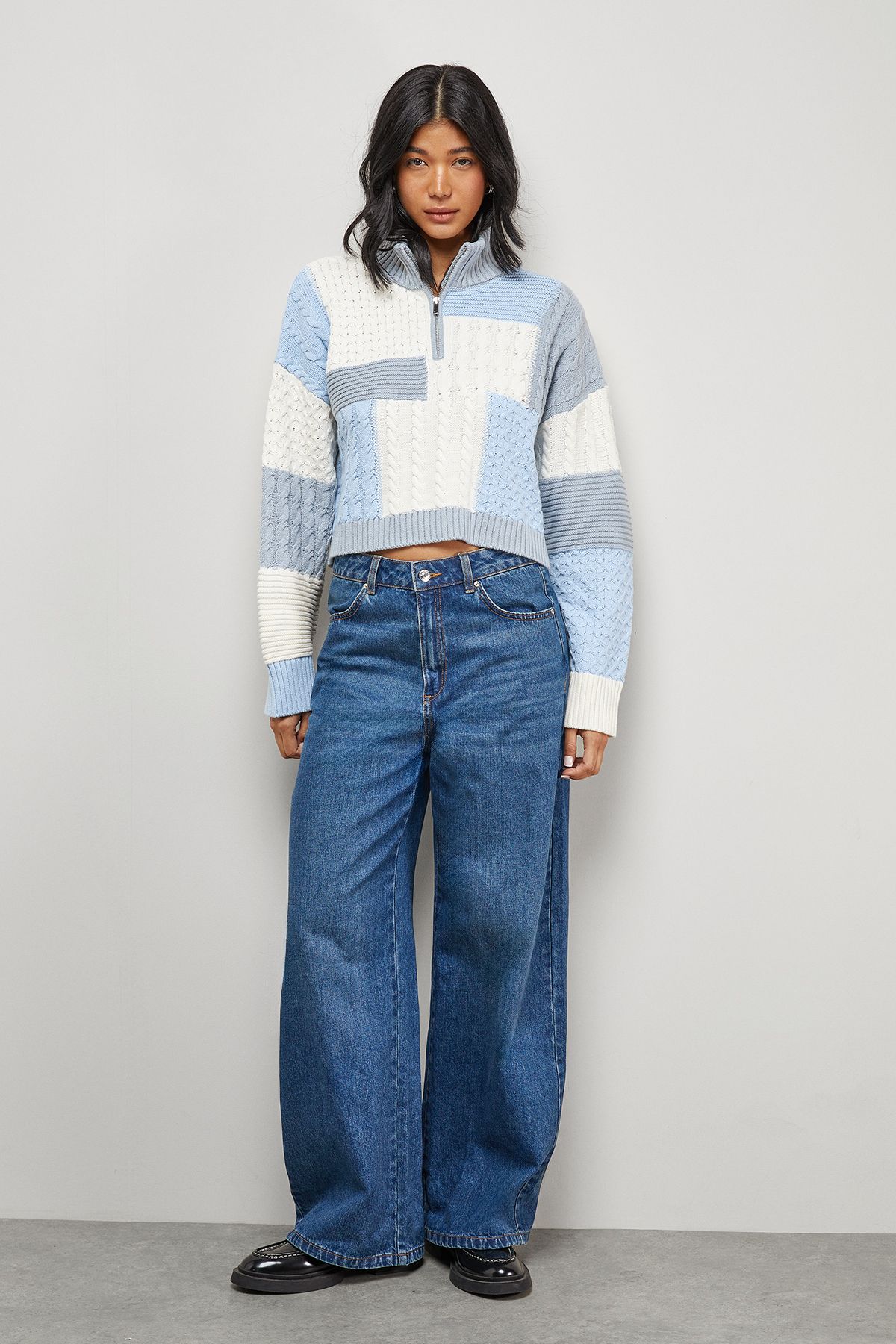 Warehouse Patchwork Crop Cable Jumper