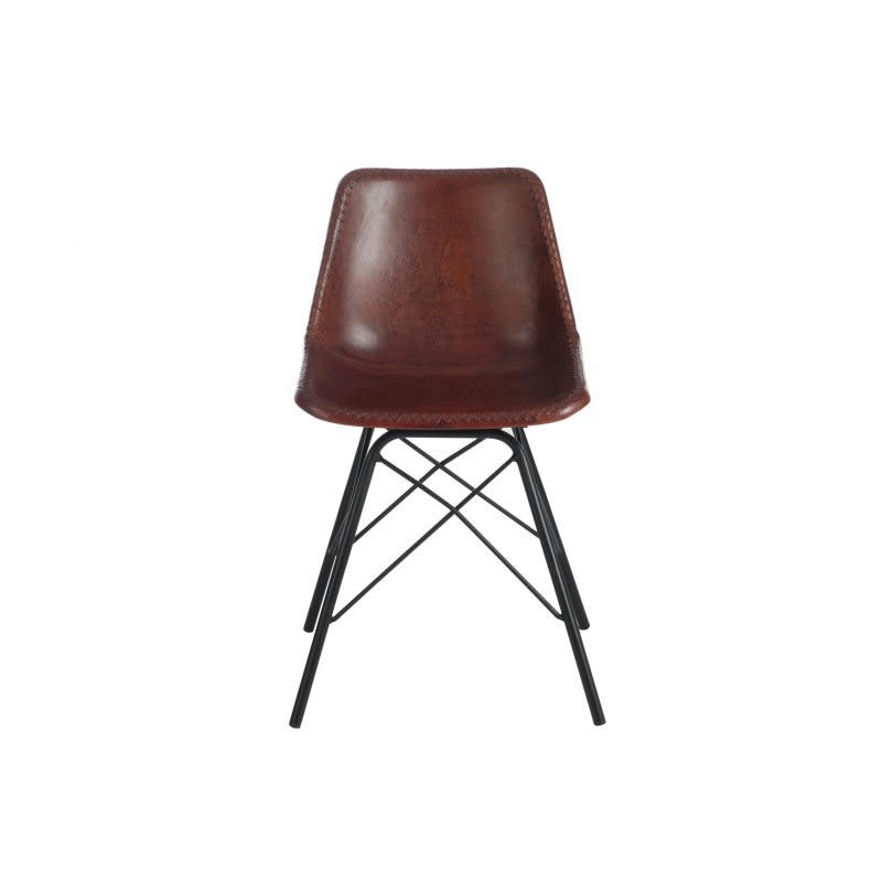 - Chaise en cuir et métal marron 46x49x79 cm