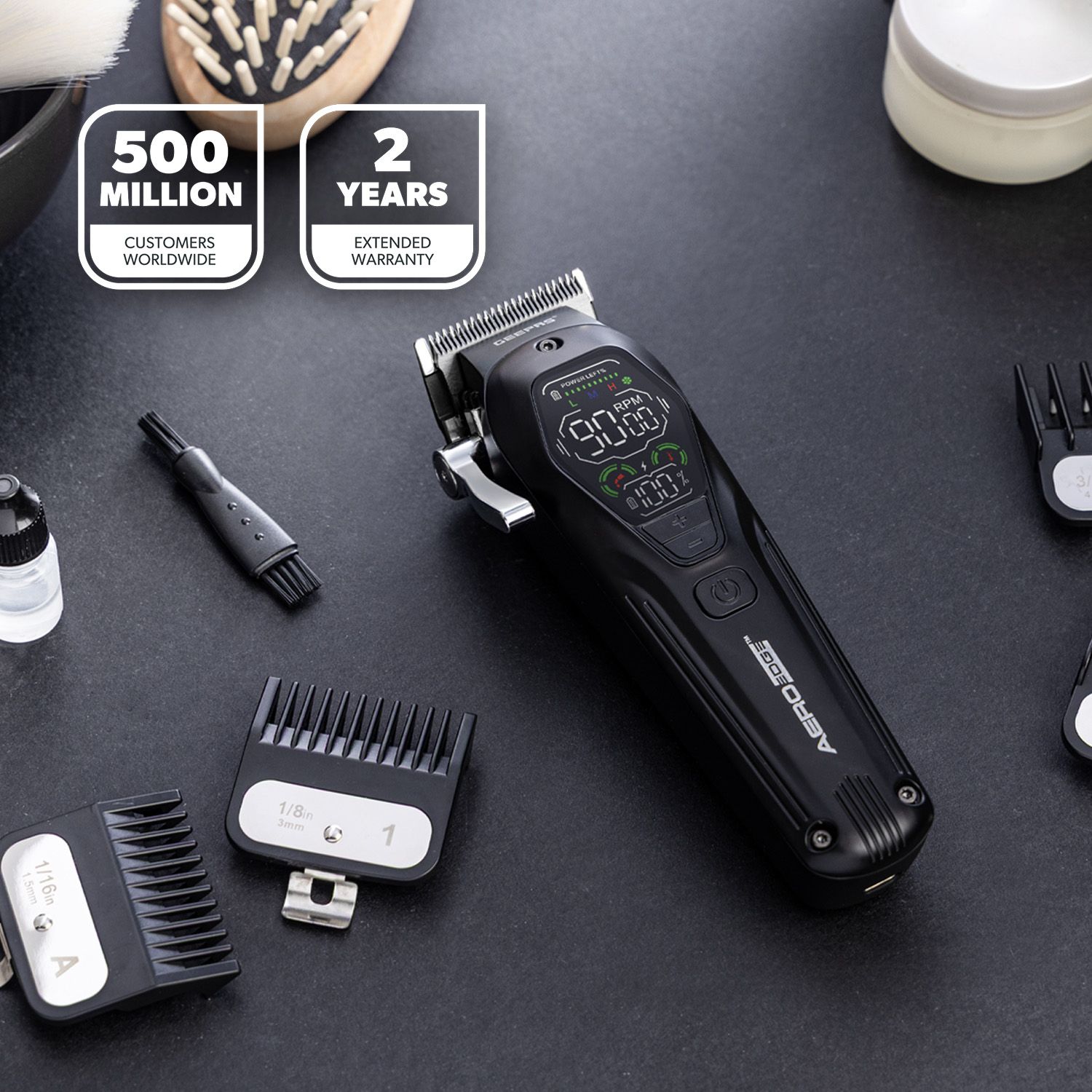 Geepas Men's Hair Trimmer DLC Ceramic Blades LCD Display 2H Runtime 3 Speed