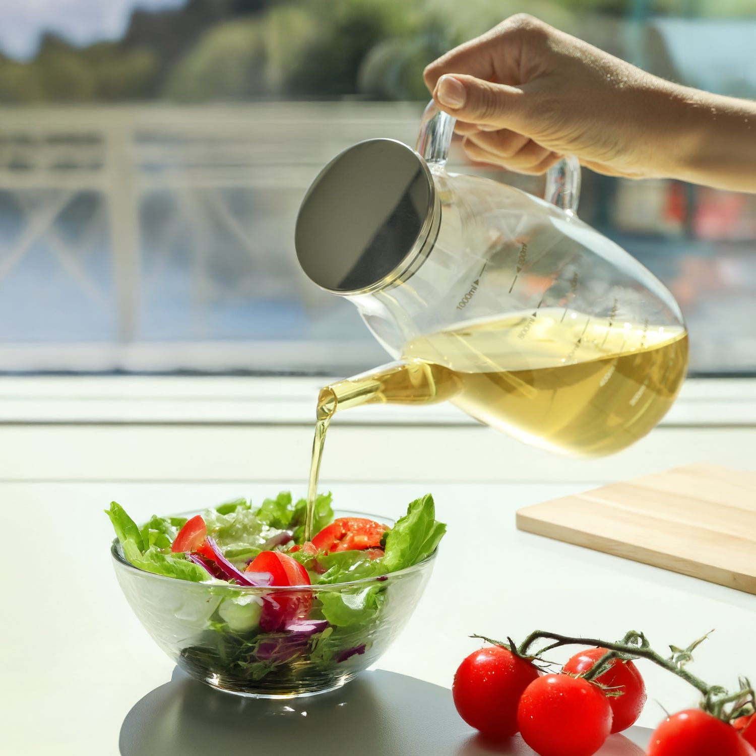 Oliera 1 L in vetro borosilicato e tappo in acciaio inox