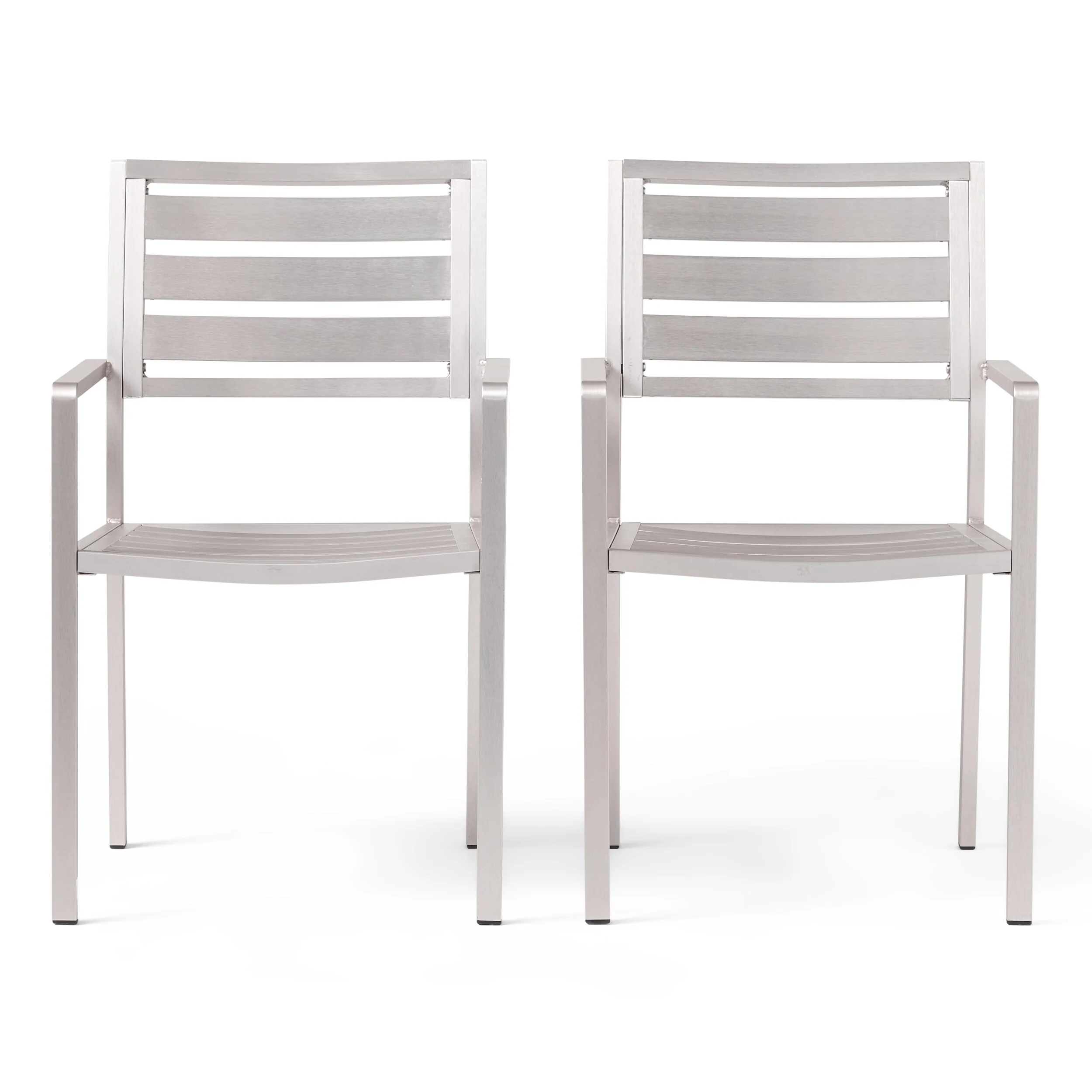 Outdoor Aluminum Dining Chairs - Set of 2, Silver Finish, Lightweight & Rust-Resistant for Patio & Backyard