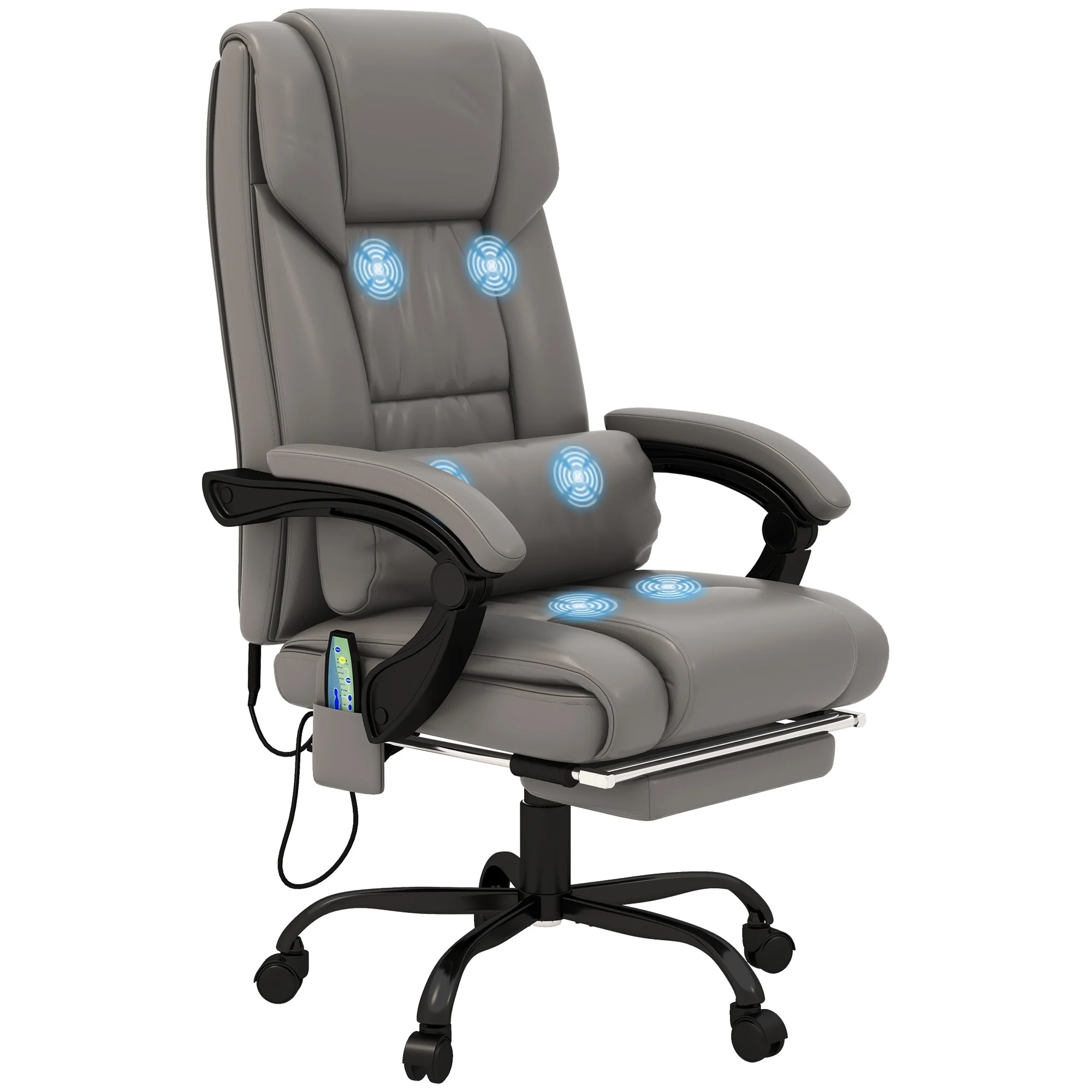 Executive Leather Desk Chair with 6-Point Massage, Adjustable Height, Reclining Back, Footrest & Remote Control