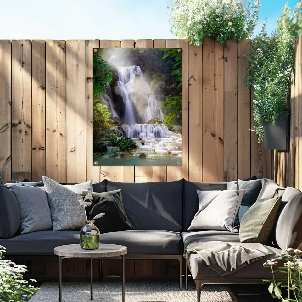 Tuinposter Waterval - 80 x 60 - Groen