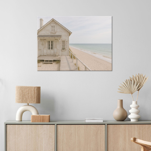 Obraz do salonu sypialni, Drewniany domek Plaża Shabby Chic 30x20