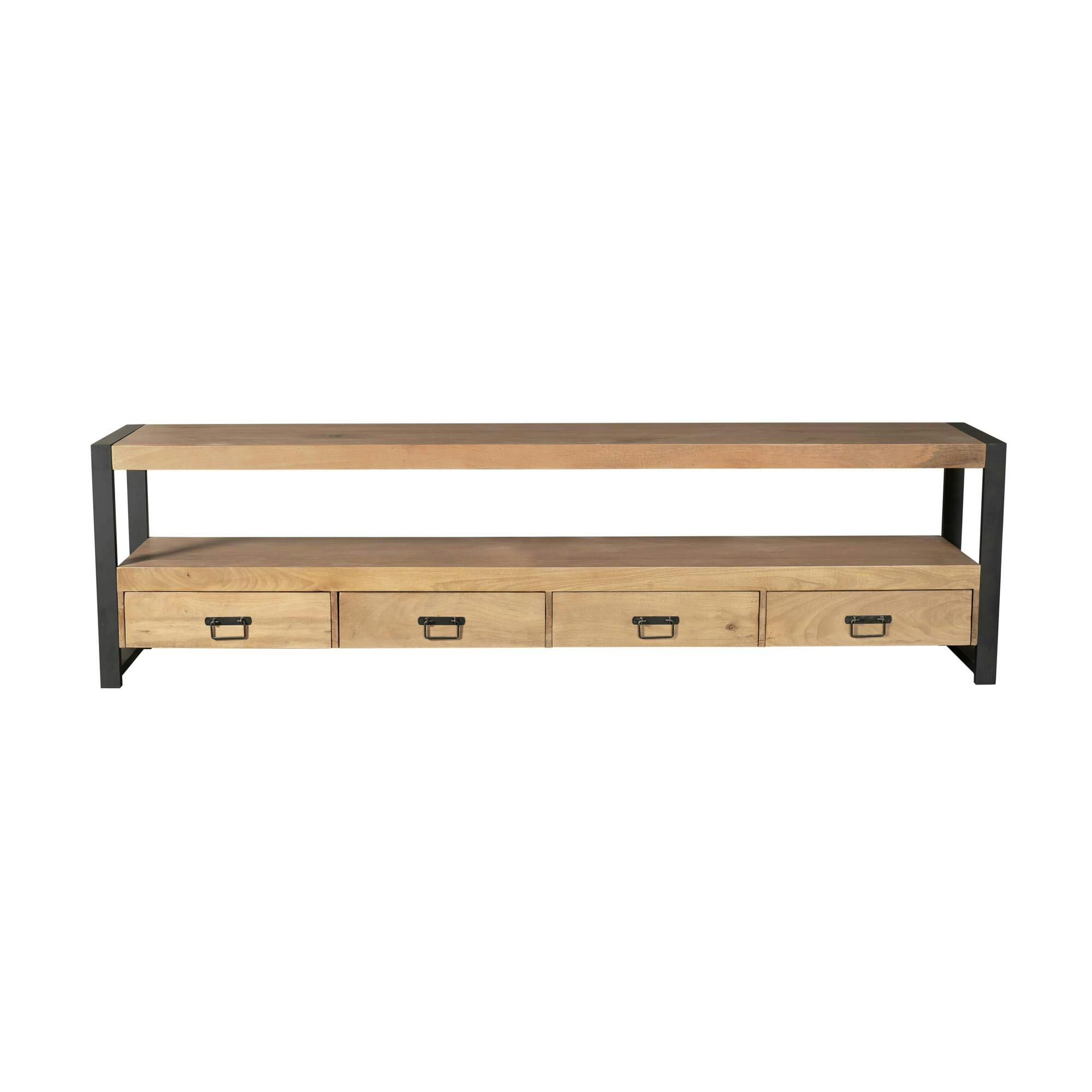 Meuble TV en bois clair et métal noir 4 tiroirs MILORA