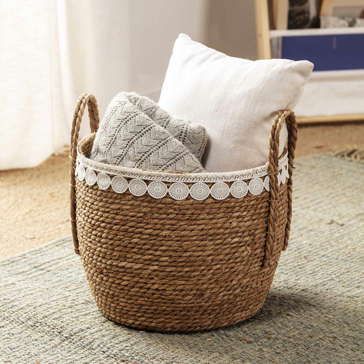 YASMINA - Set de 3 paniers fibres naturelles, blanc/naturel