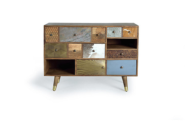 Commode en bois de manguier avec tiroirs de différentes textures