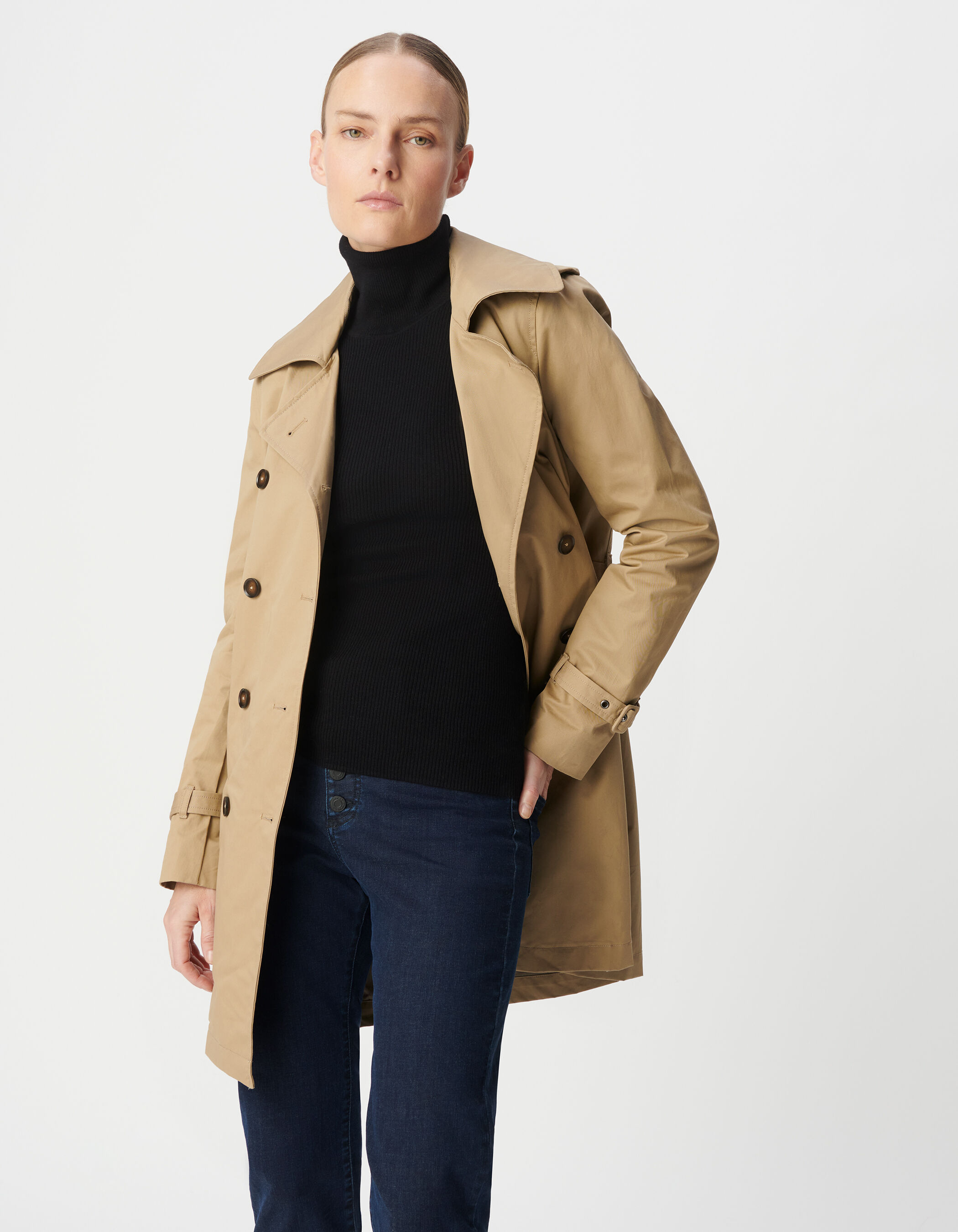 Trench beige capuche noire amovible Femme