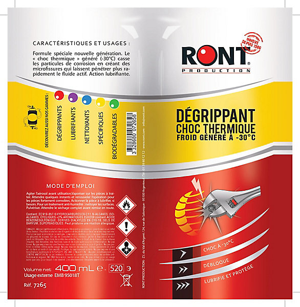 Dégrippant choc thermique 520ml aérosol RontProduction