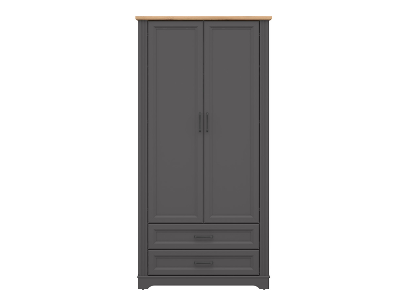 Szafa dwudrzwiowa Tolmin 100 cm z 2 szufladami grafit/dąb artisan