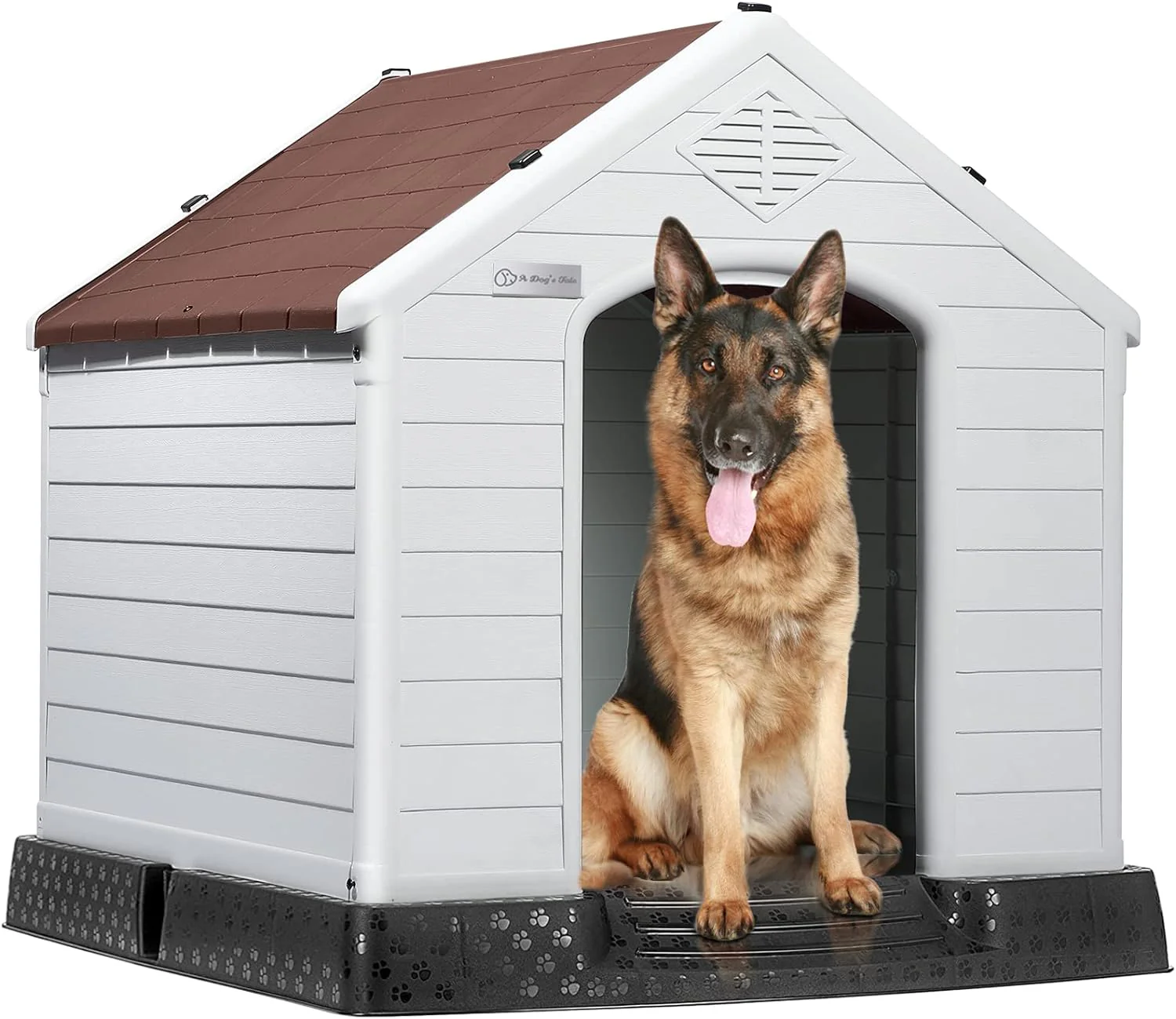 Durable Waterproof Plastic Dog House for Small to Large Sized Dogs, Indoor Outdoor Doghouse Puppy Shelter with Elevated Floor, Easy to Assemble (Gray, 42''L*38''W*39''H)(Blue/42''L*38''W*39''H)