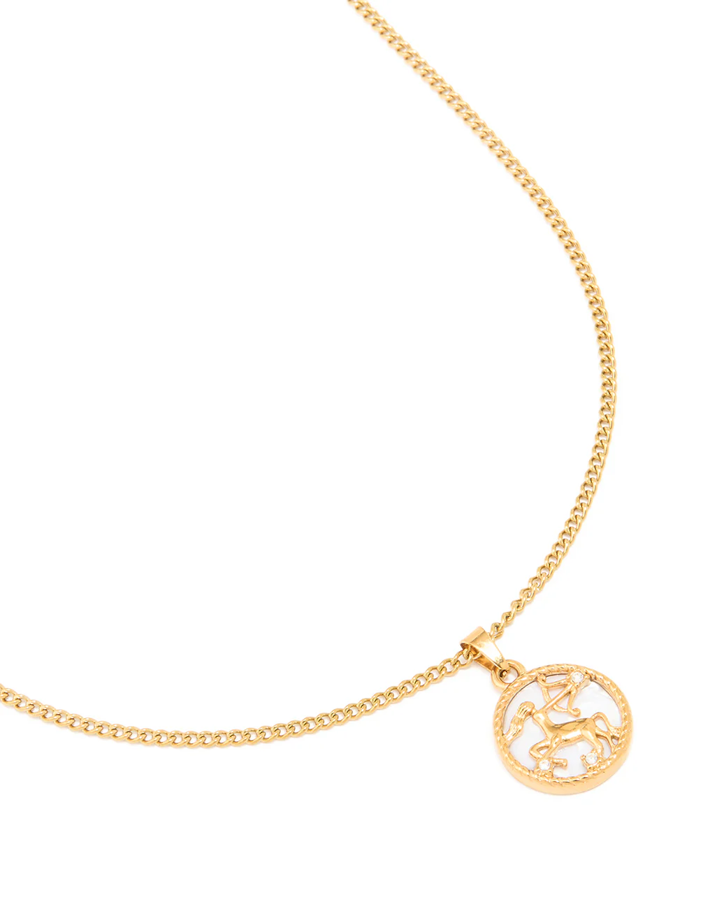 Waterproof Gold Plated Stainless Steel Sagittarius Circle  Zodiac Sign Necklace