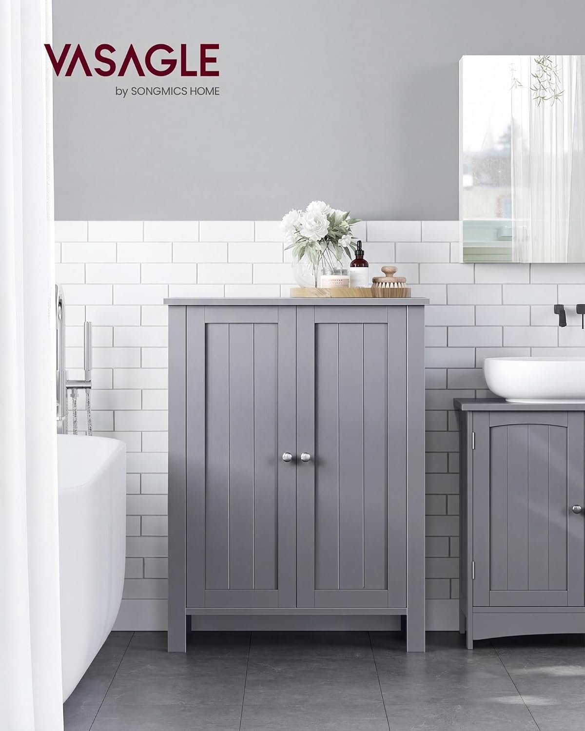 VASAGLE Bathroom Floor Storage Cabinet, Bathroom Storage Unit with 2 Adjustable Shelves, Bathroom Cabinet Freestanding, 11.8 x 23.6 x 31.5 Inches, Dove Gray UBCB060P36