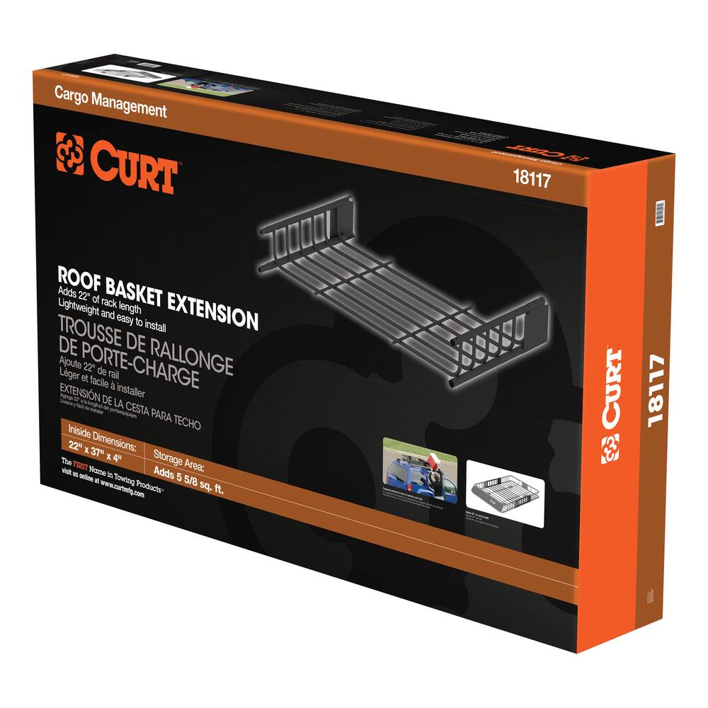 CURT Roof Rack Cargo Carrier Extension, Black, 21-in x 37-in