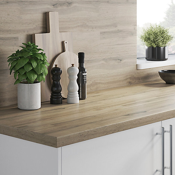 Crédence de cuisine aspect bois GoodHome Kabsa l. 300 cm x H. 60 cm x Ep. 8 mm