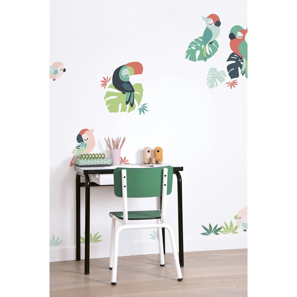 TROPICA - Stickers muraux tropical perroquets en vinyle mat multicolore