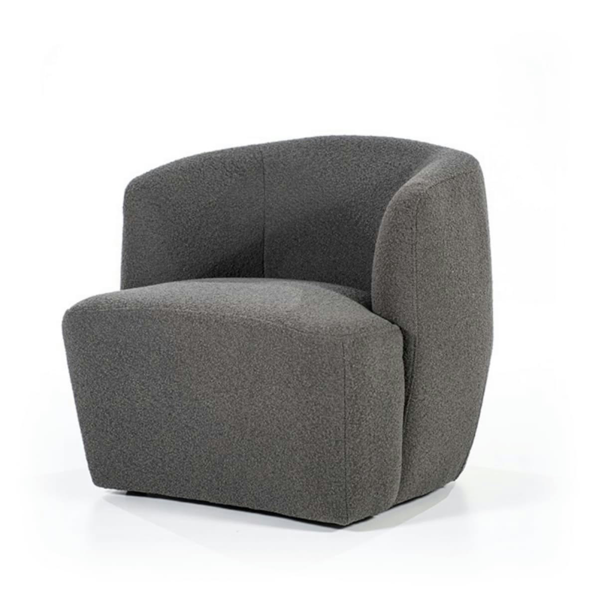 IKOT - Fauteuil rond avec accoudoirs en tissu gris