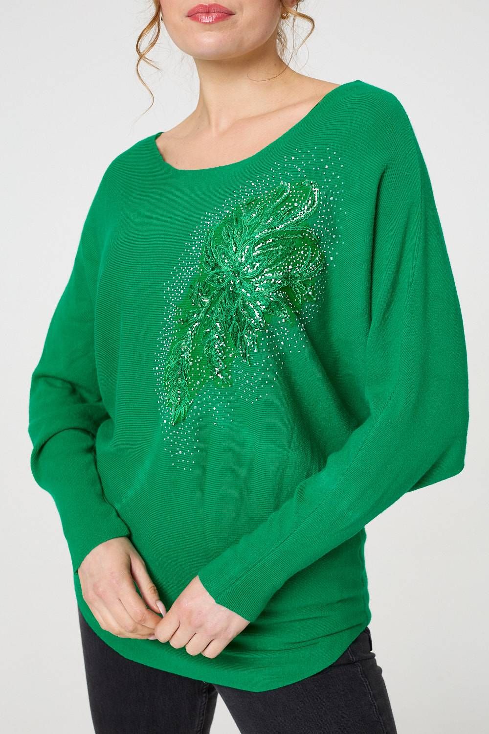 Izabel London Diamante Embroidered Long Sleeve Top