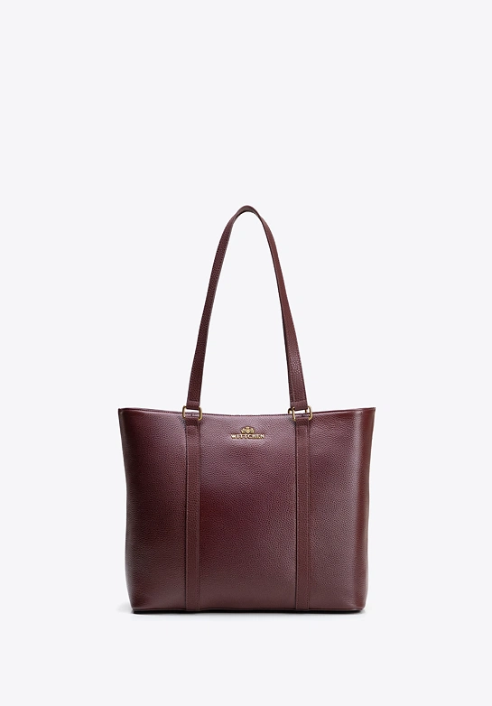 Elegancka torebka shopperka ze skóry naturalnej bordowa