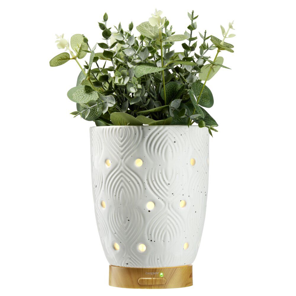 Diffuseur huiles essentielles Mességué Yarra blanc support plante 5V Ø11,5xH22cm