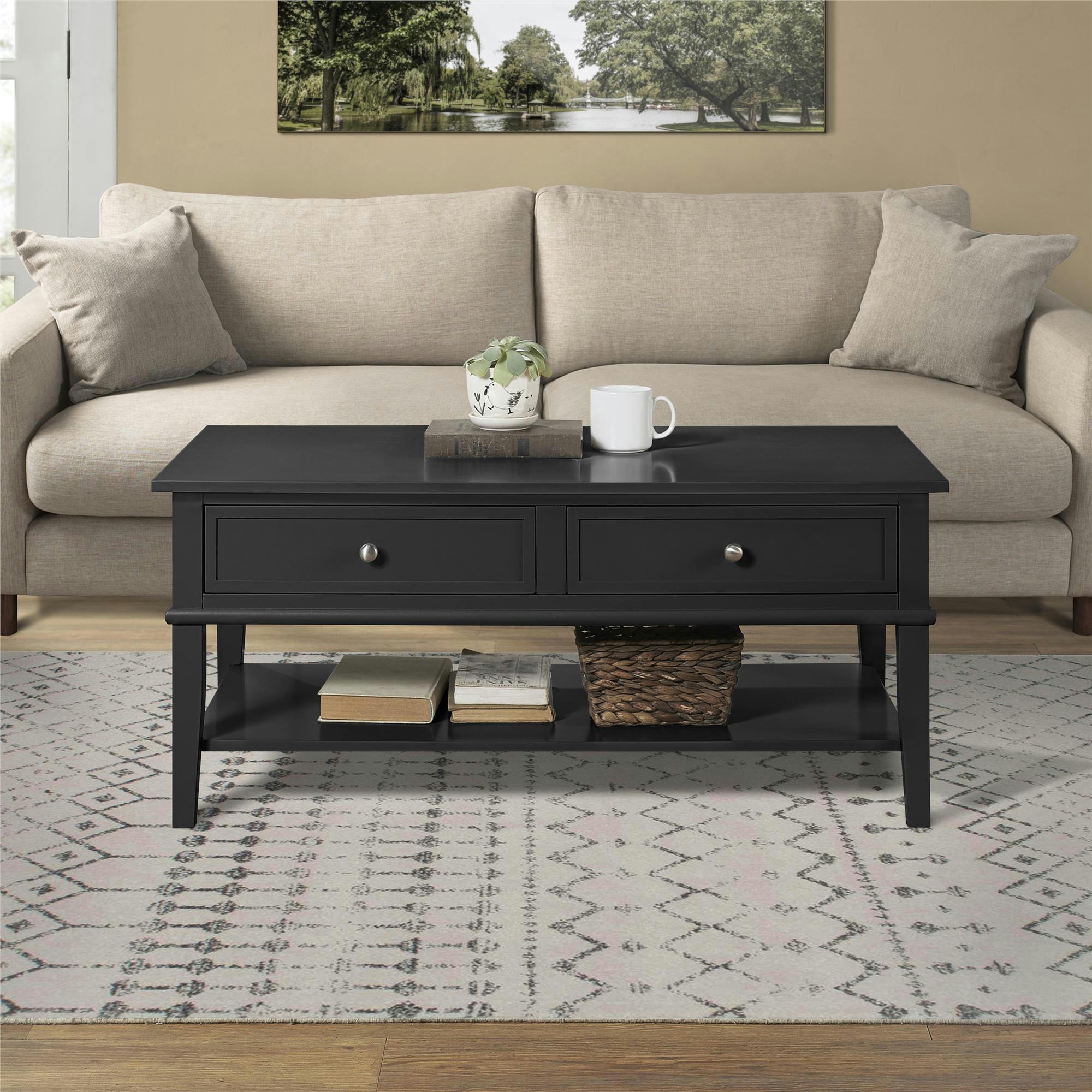 FRANKLIN - Table basse avec 2 tiroirs en MDF noir