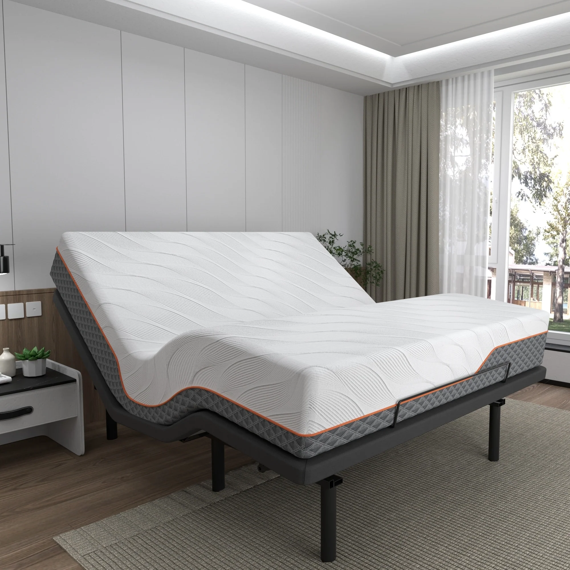 ESHINE Adjustable Bed Frame - 12 inch Hybrid Memory Foam Mattress