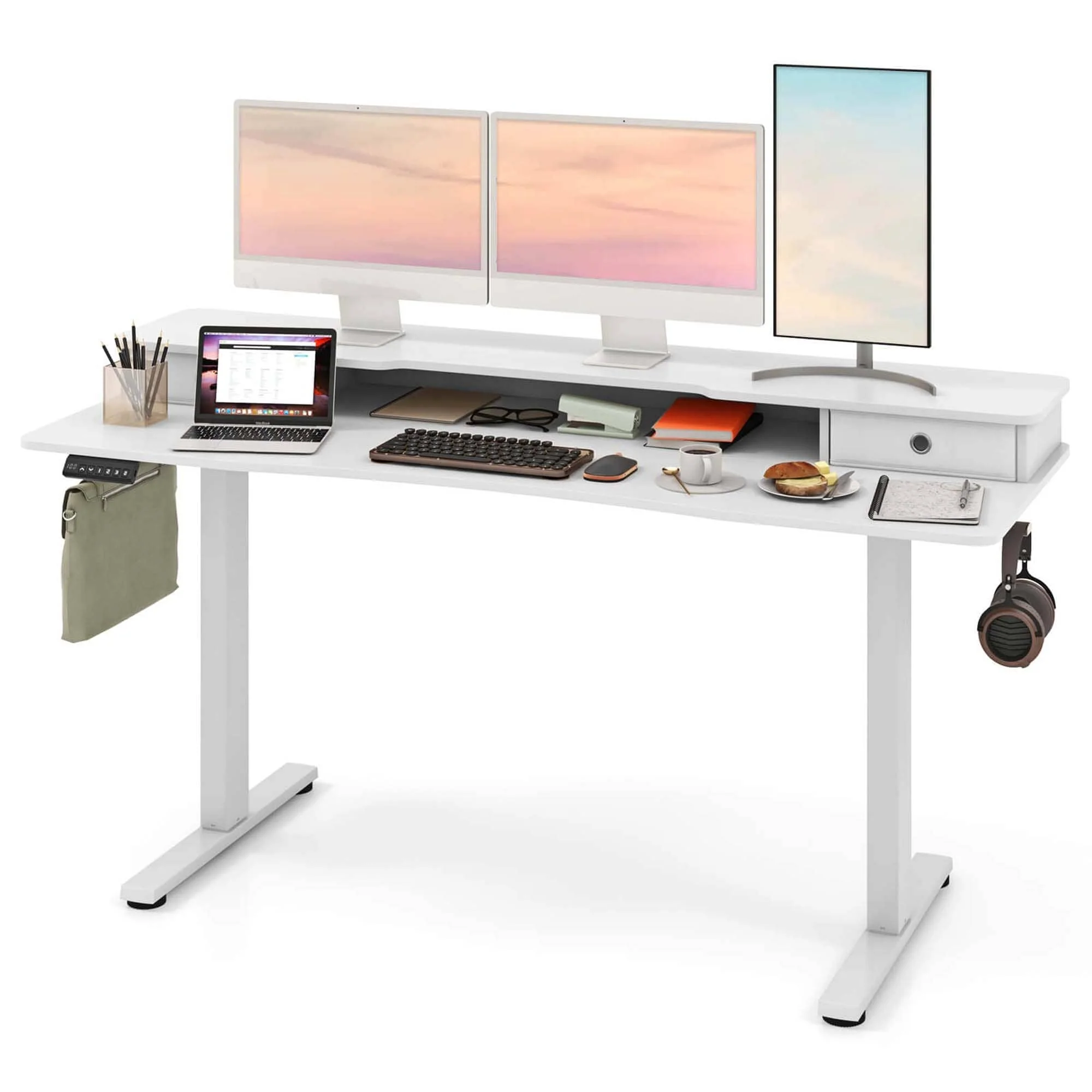 Costway 63 x 24 Electric Standing Desk with 2 Drawers Monitor Stand - See Details