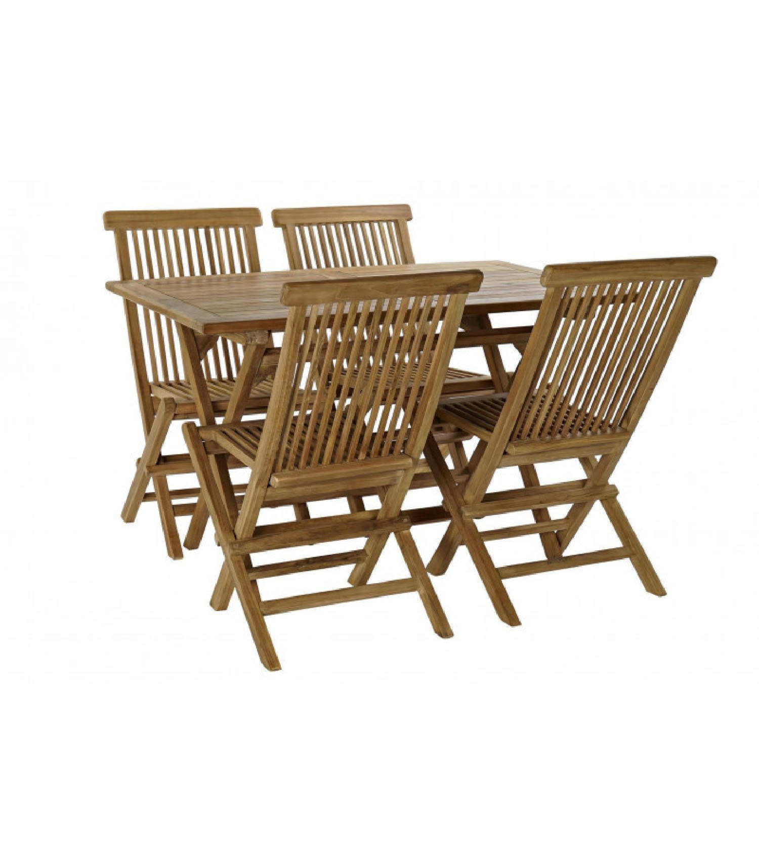 TECK - Salon de jardin 1 table rectangulaire + 4 chaises teck pliables